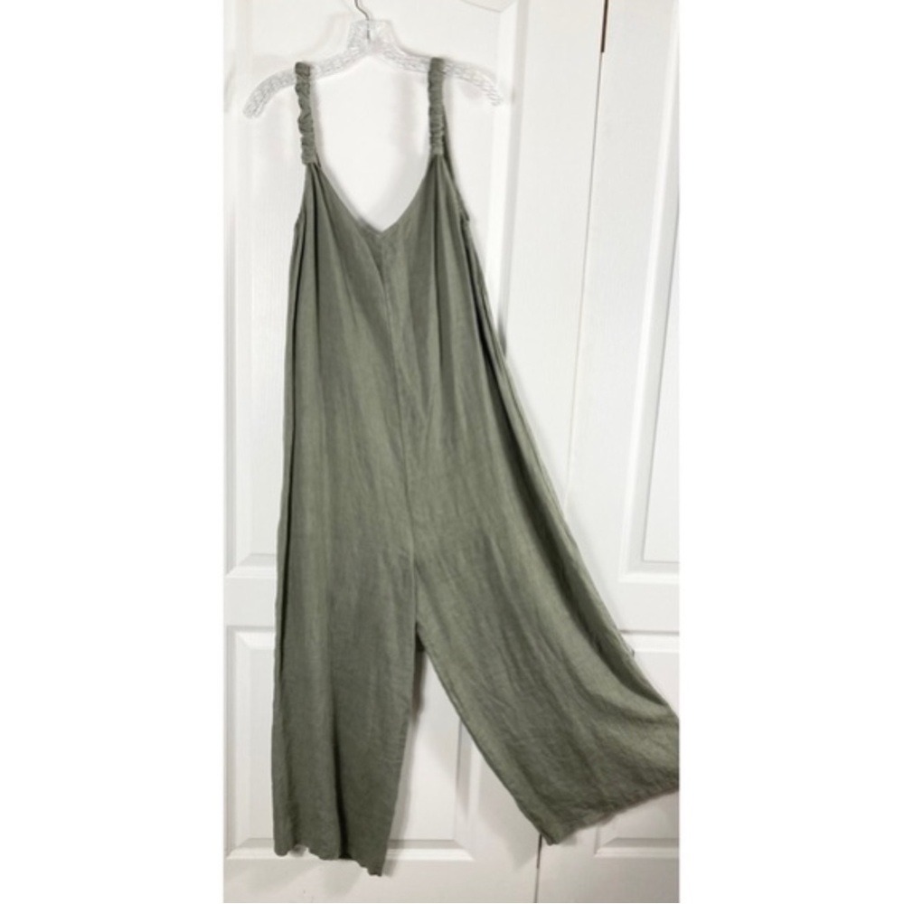 nwot BEACHWOOD BABY Jumpsuit One-Size Linen ITALY Olive Oversized Wide RuchStrap - Picture 2 of 11